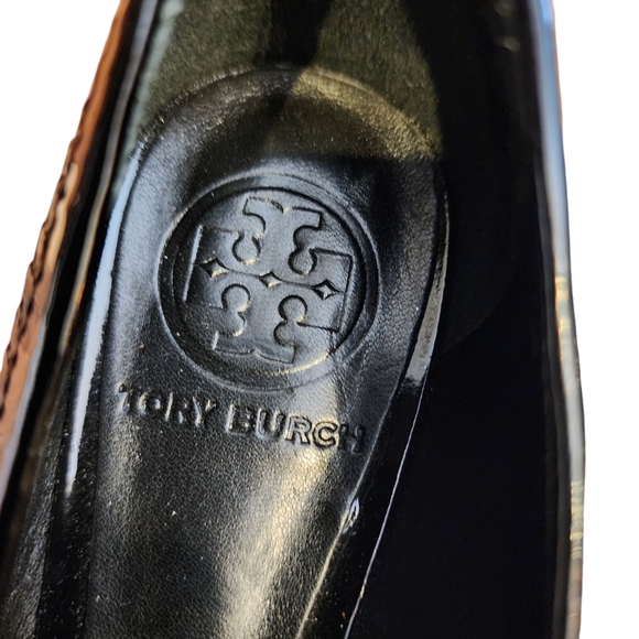 Tory Burch Women's Black Suede Heels Crocodile Embossed Trim Silver Sz 6.5 EUC - Picture 8 of 9